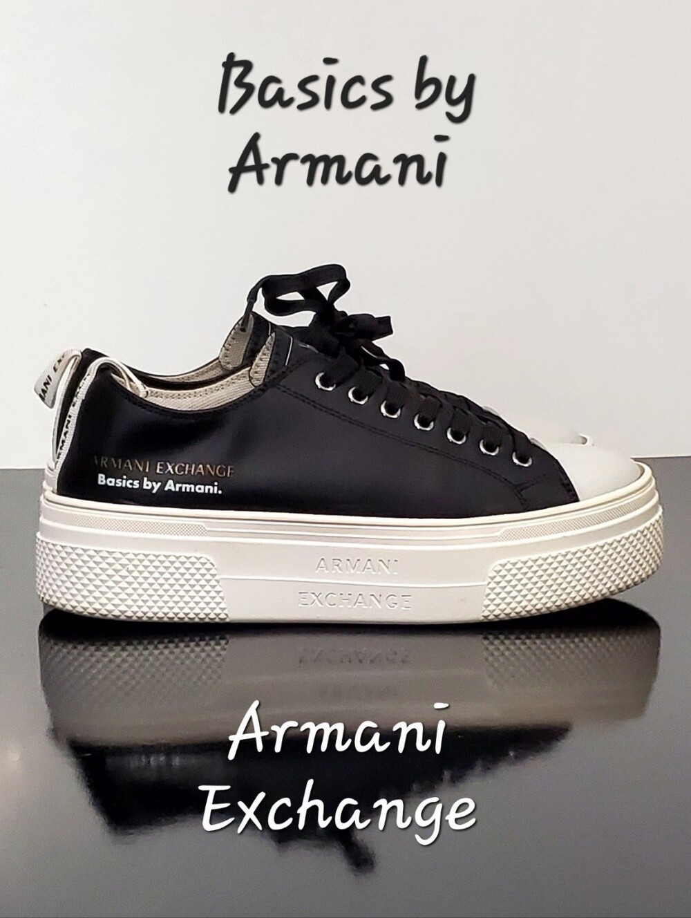 Armani Exchange Timless Black Nylon & Rubber Platform Sneaker Basics by Armani